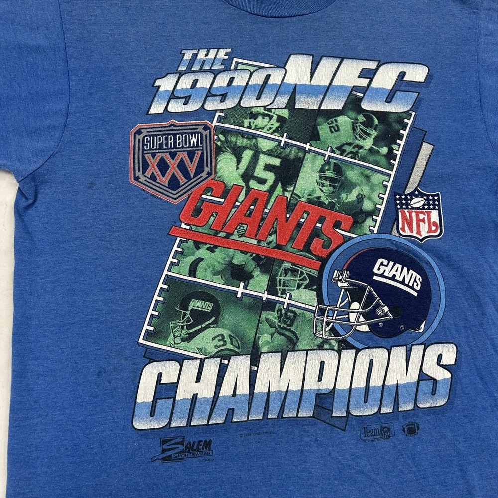 Salem Sportswear T-Shirt Mens L Blue 1990 NFC Champions NY Giants Super Bowl XXV